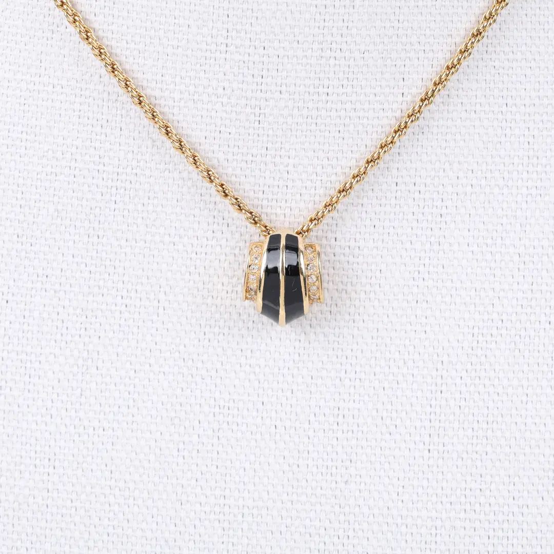 Christian Dior Vintage Gold Enamel Pendant Necklace