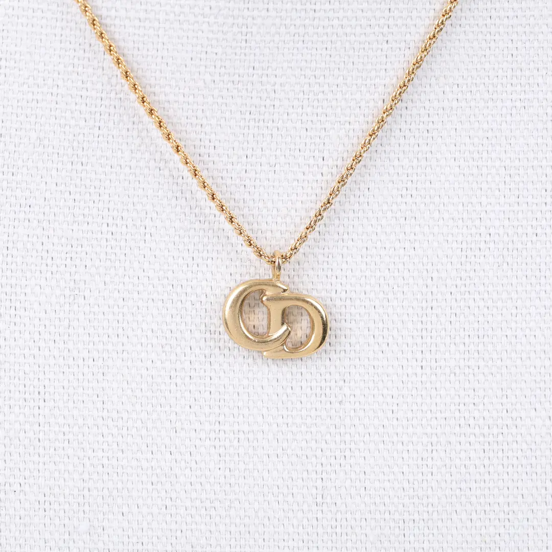Christian Dior Vintage CD Logo Gold Gold Plated Necklace