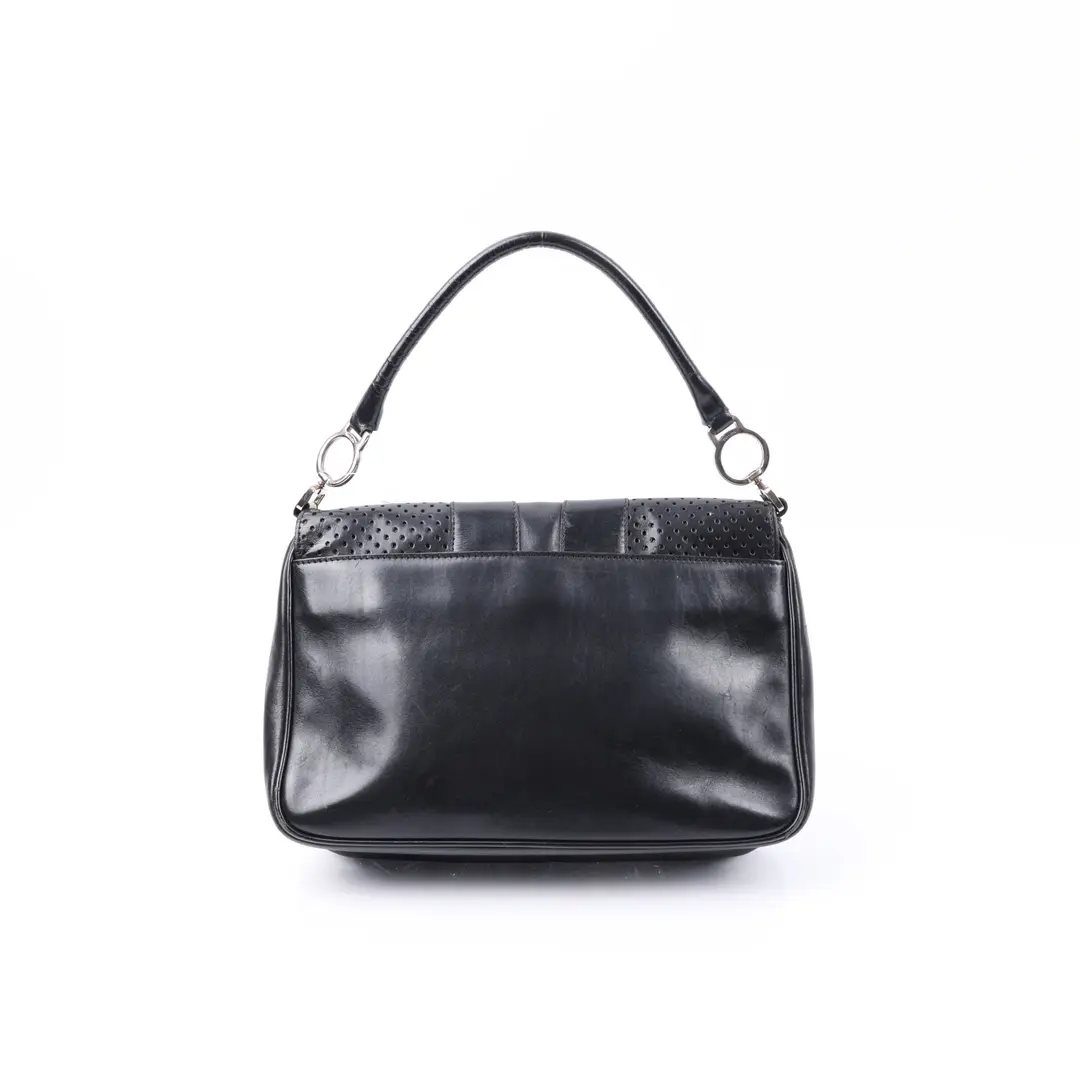 Prada Perforated Flap Black Leather Shoulder Bag