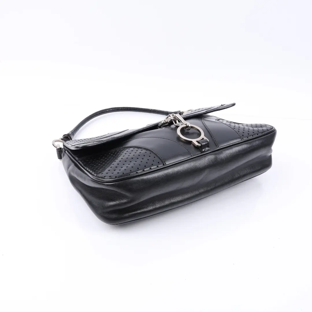 Prada Perforated Flap Black Leather Shoulder Bag