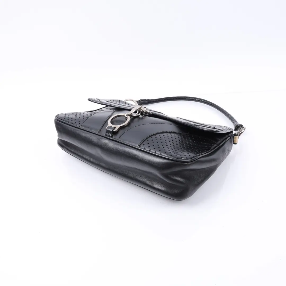 Prada Perforated Flap Black Leather Shoulder Bag