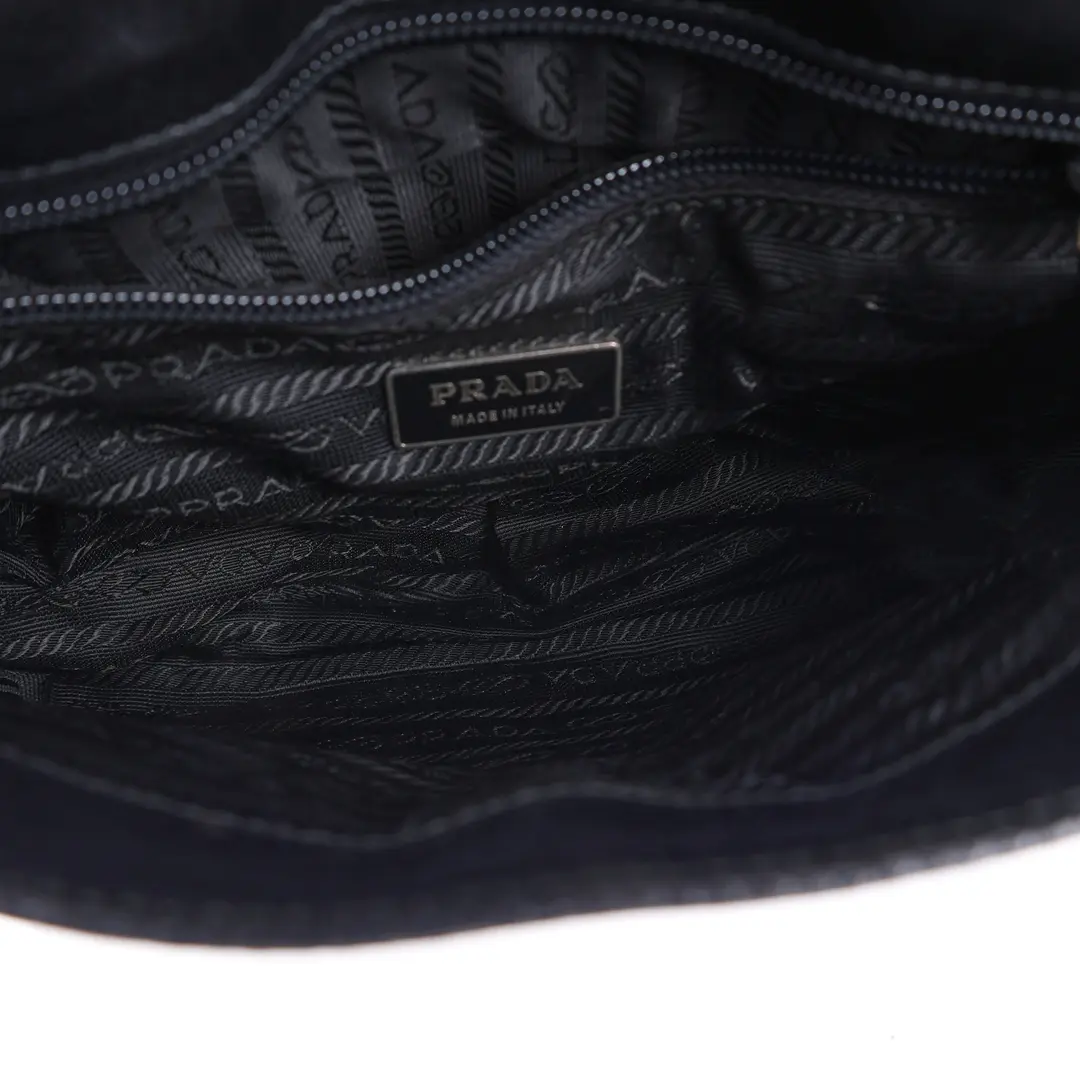 Prada Perforated Flap Black Leather Shoulder Bag