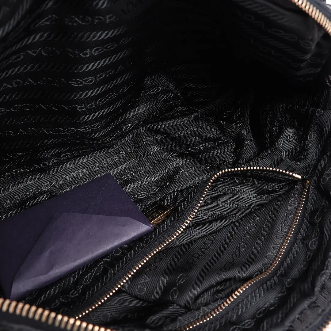 Prada Tessuto Black Nylon Leather Shoulder Bag