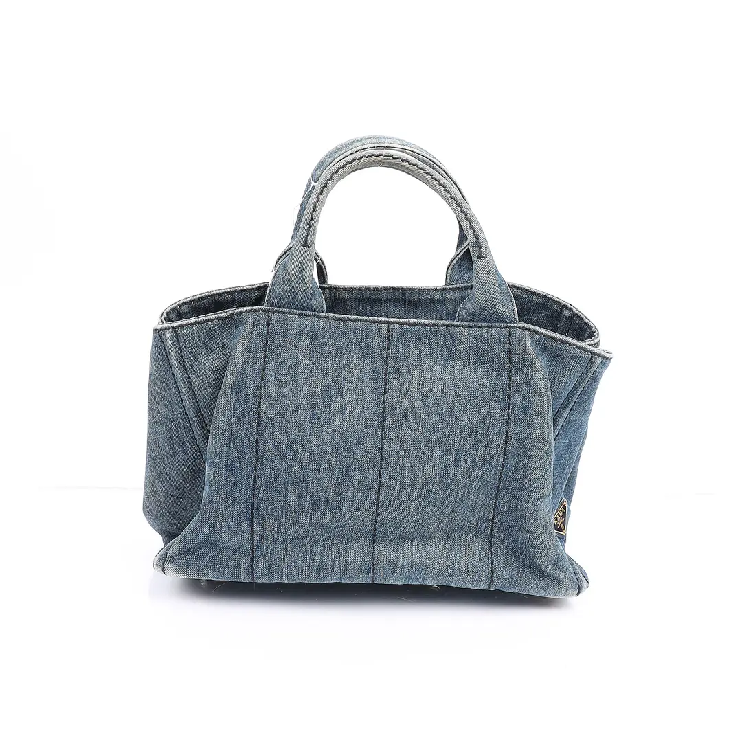 Prada Canapa Blue Denim Tote Bag