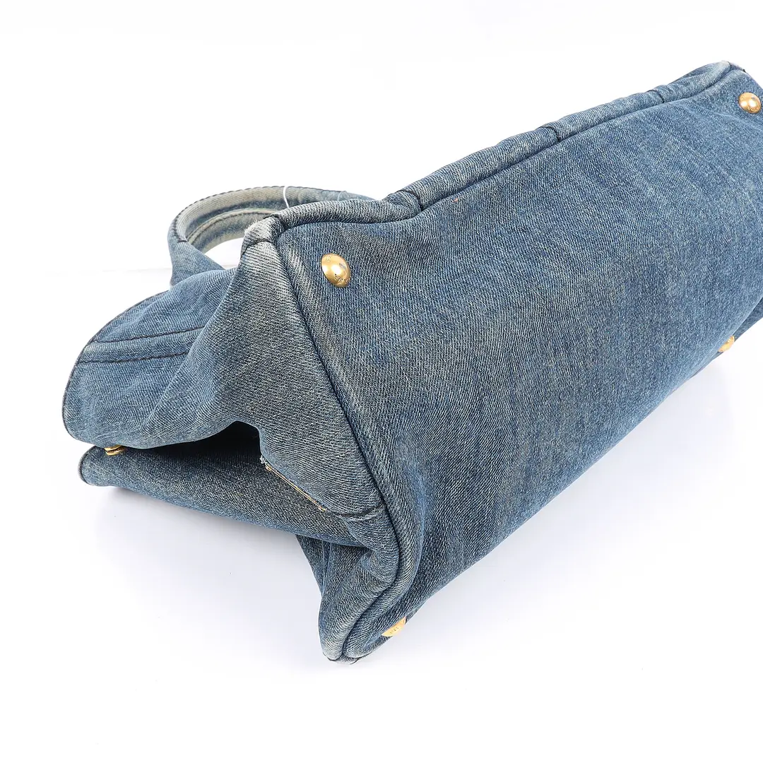 Prada Canapa Blue Denim Tote Bag