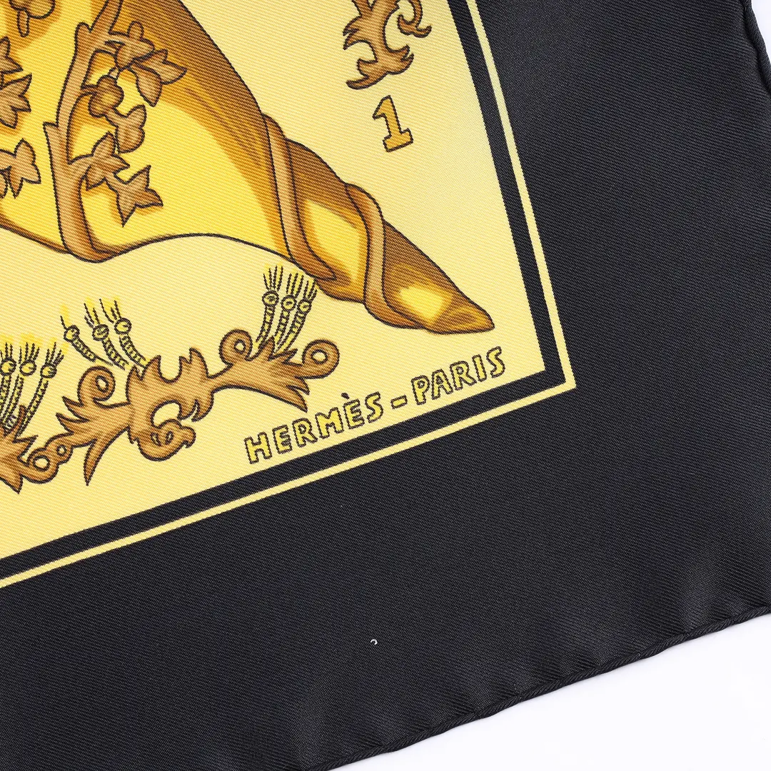 Hermes Le Tarot Black Silk Scarf