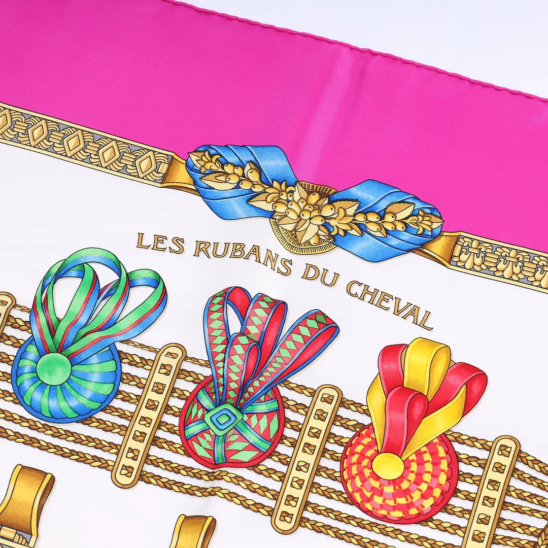 Hermes Les Rubans du Cheval Pink Silk Scarf