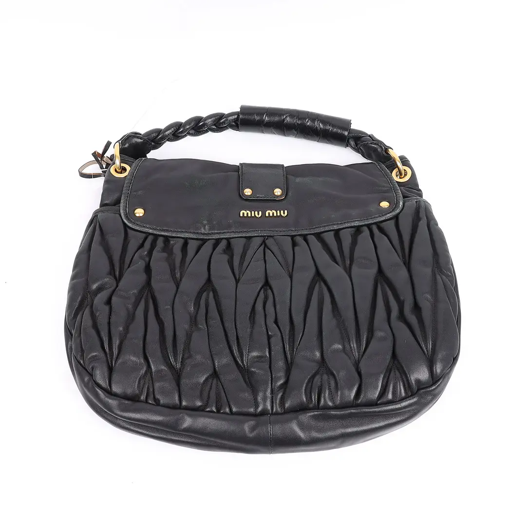 Miu Miu Coffer Black Matelasse Leather Hobo Bag