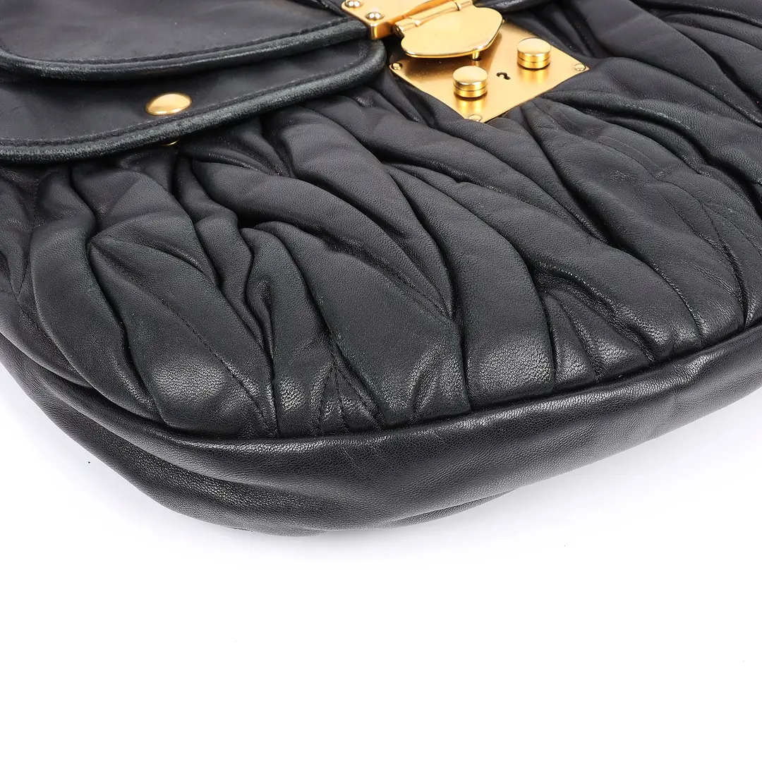 Miu Miu Coffer Black Matelasse Leather Hobo Bag