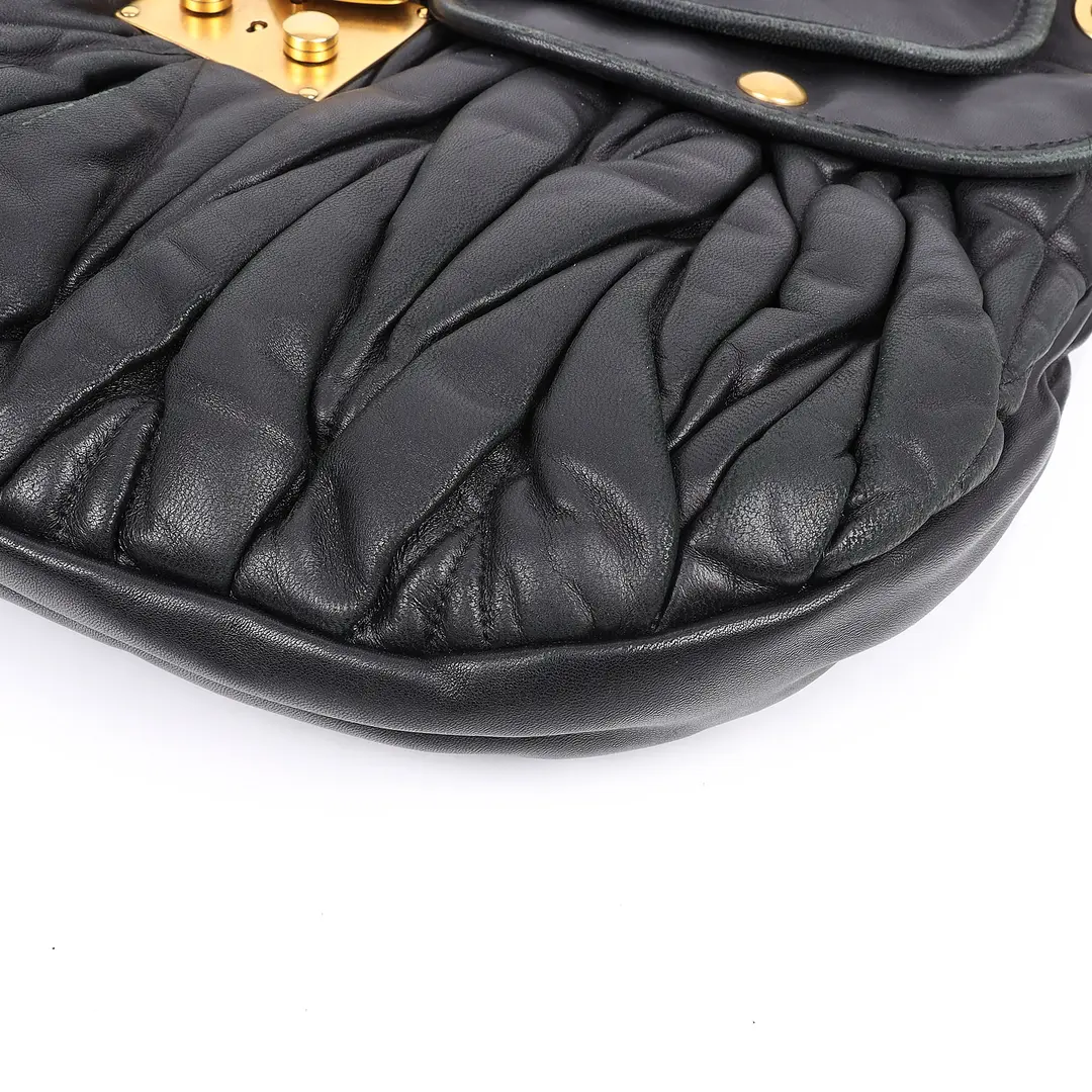 Miu Miu Coffer Black Matelasse Leather Hobo Bag