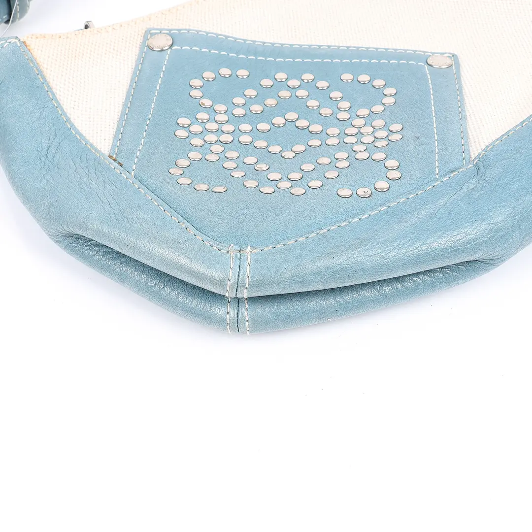 Loewe Studded Anagram Blue Canvas Leather Shoulder Bag