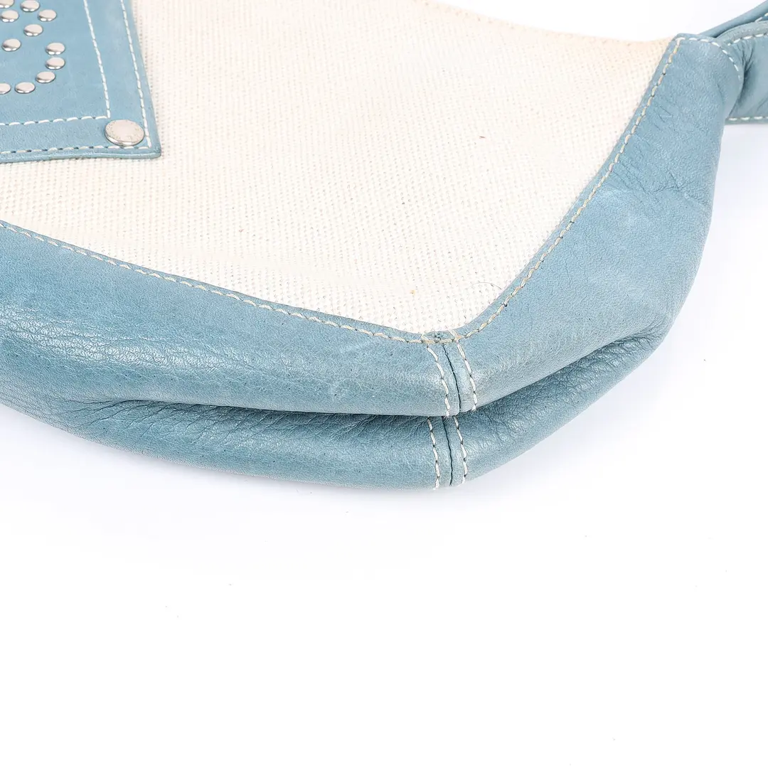 Loewe Studded Anagram Blue Canvas Leather Shoulder Bag