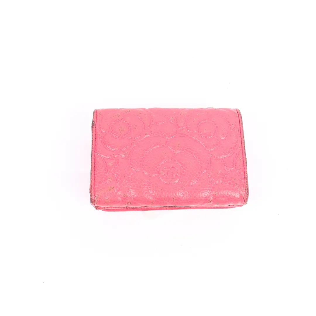 Chanel Camellia Pink Caviar Leather Small Wallet
