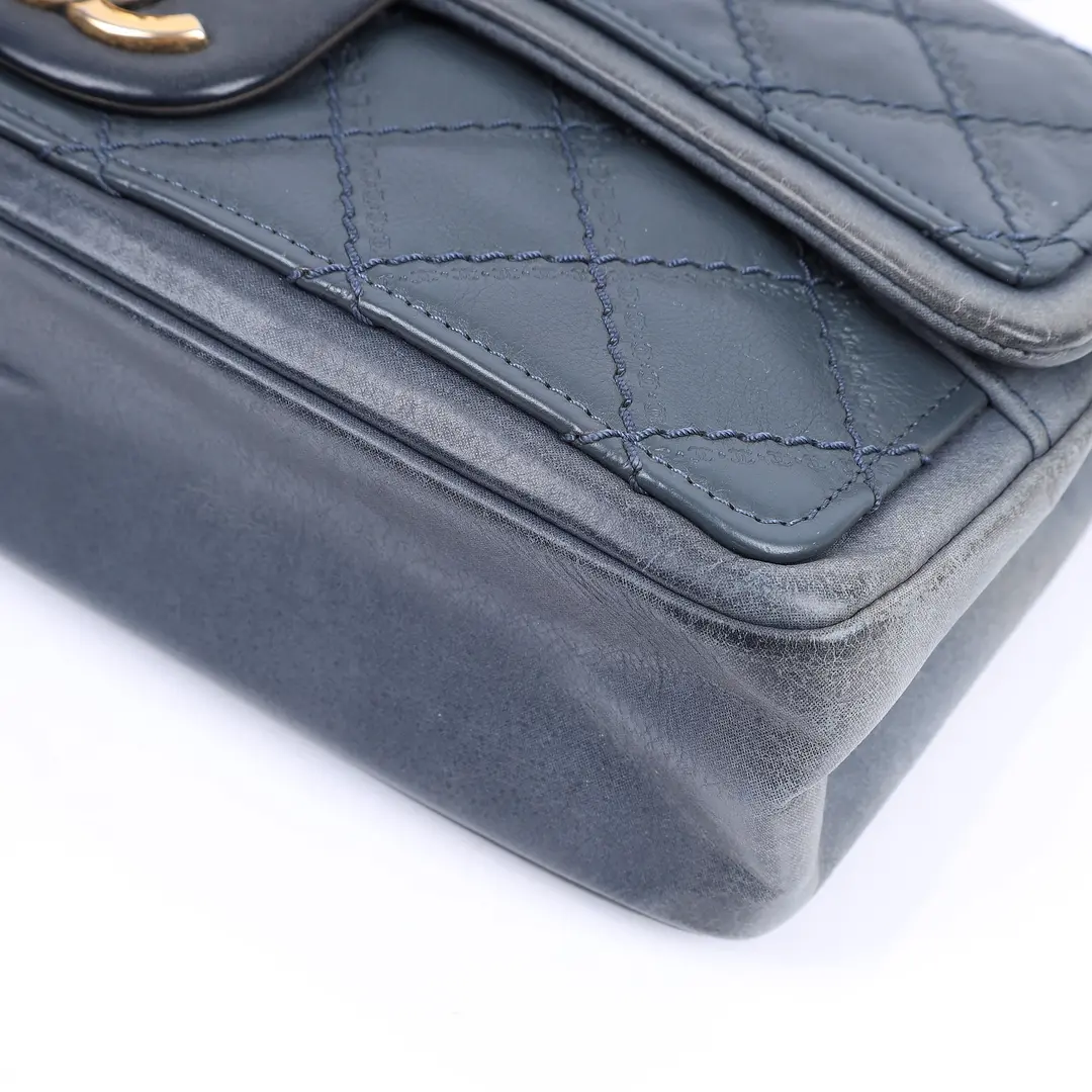 Chanel Classic Flap Blue Leather Shoulder Bag