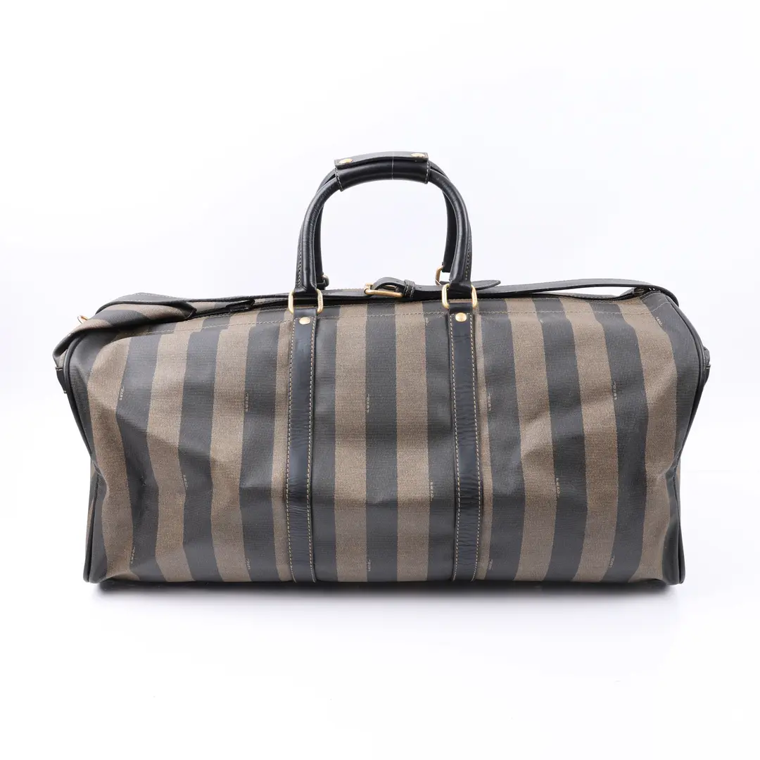 Fendi Pequin Brown Coated Canvas Duffle Bag