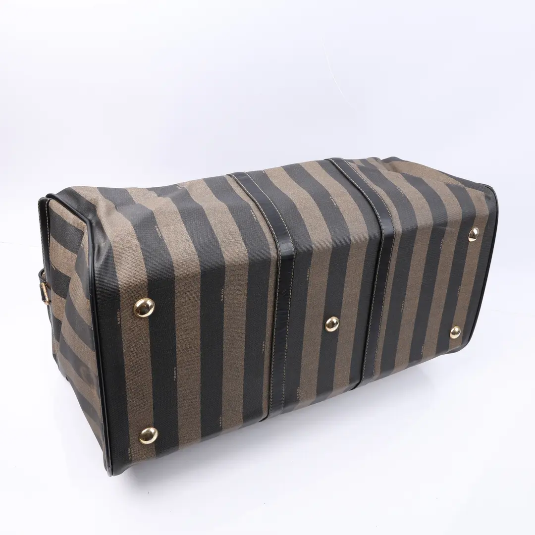 Fendi Pequin Brown Coated Canvas Duffle Bag