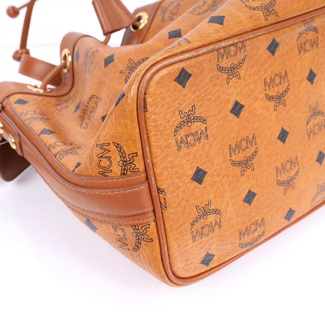 MCM Visetos Brown Coated Canvas Bucket Bag