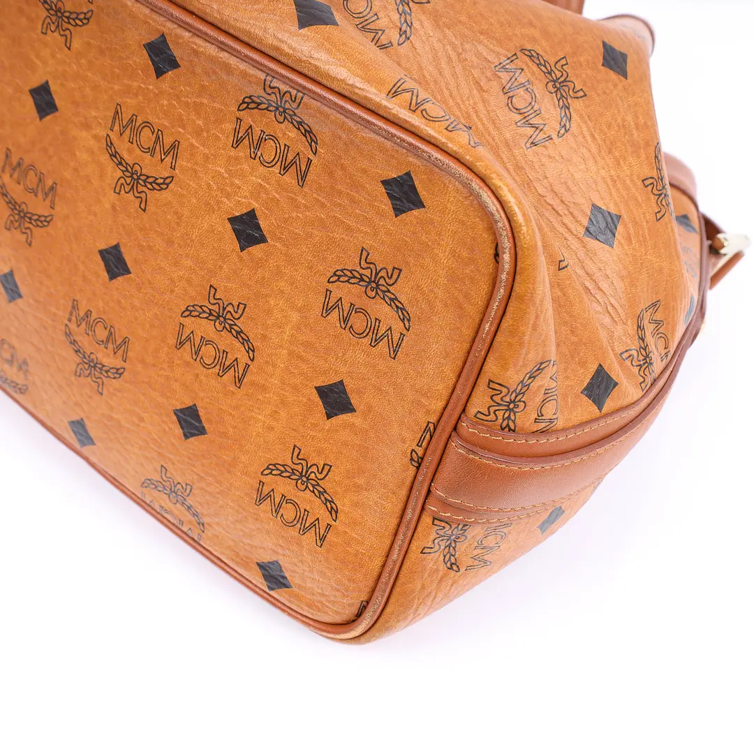 MCM Visetos Brown Coated Canvas Bucket Bag