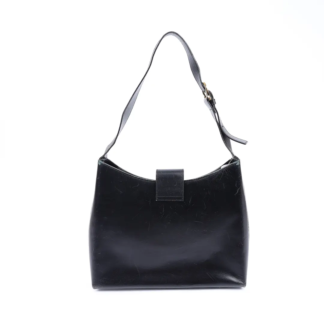 Salvatore Ferragamo Gancini Black Leather Shoulder Bag