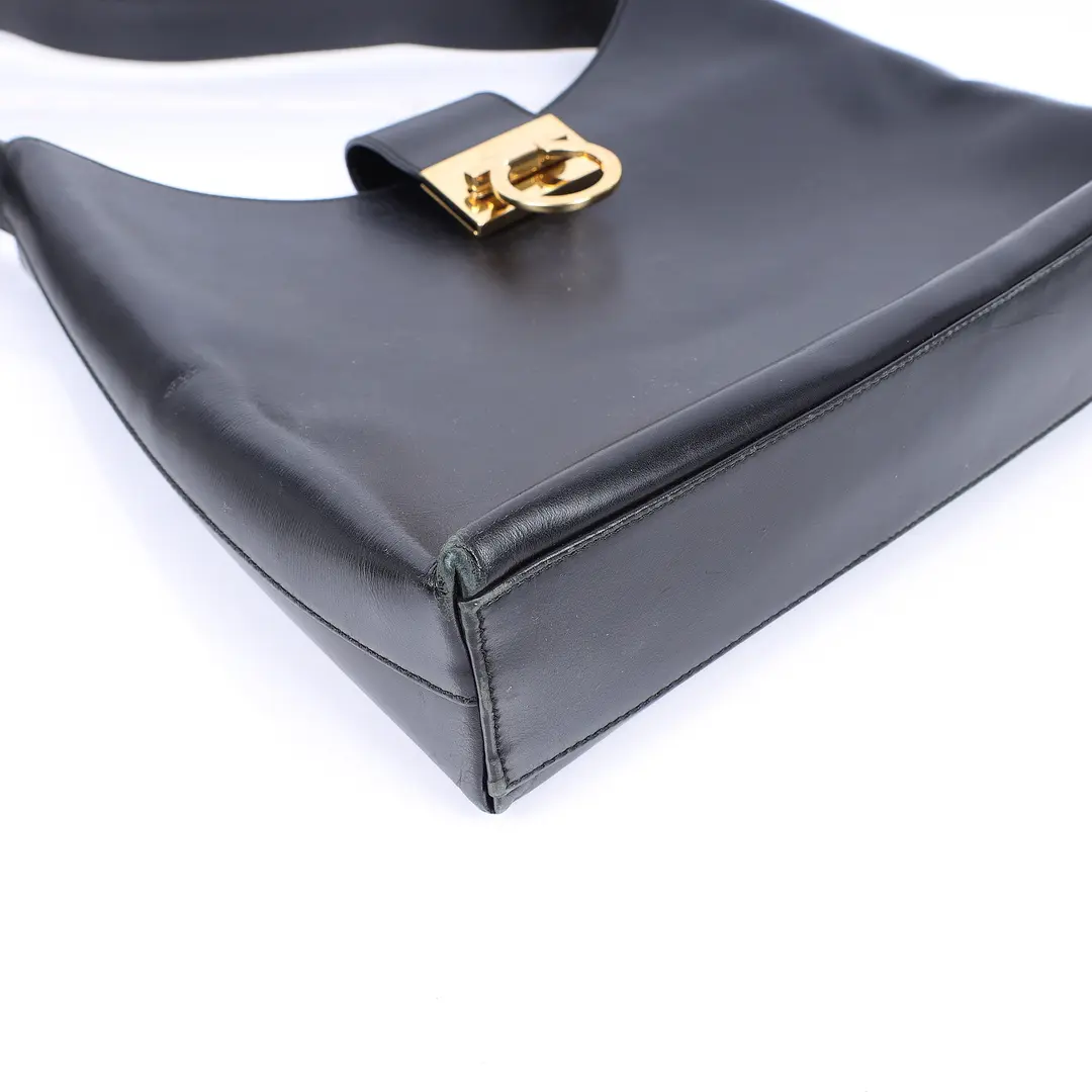 Salvatore Ferragamo Gancini Black Leather Shoulder Bag