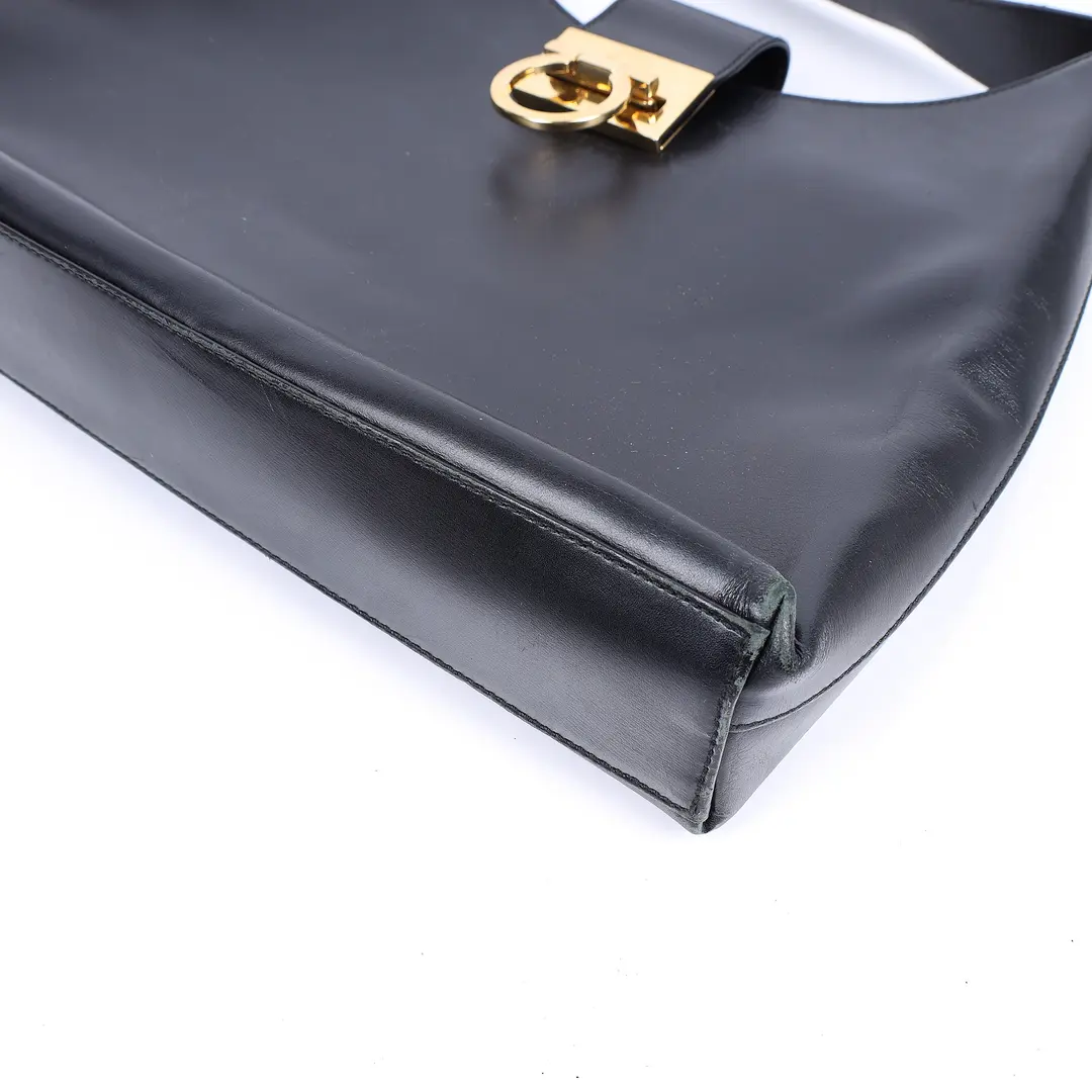 Salvatore Ferragamo Gancini Black Leather Shoulder Bag