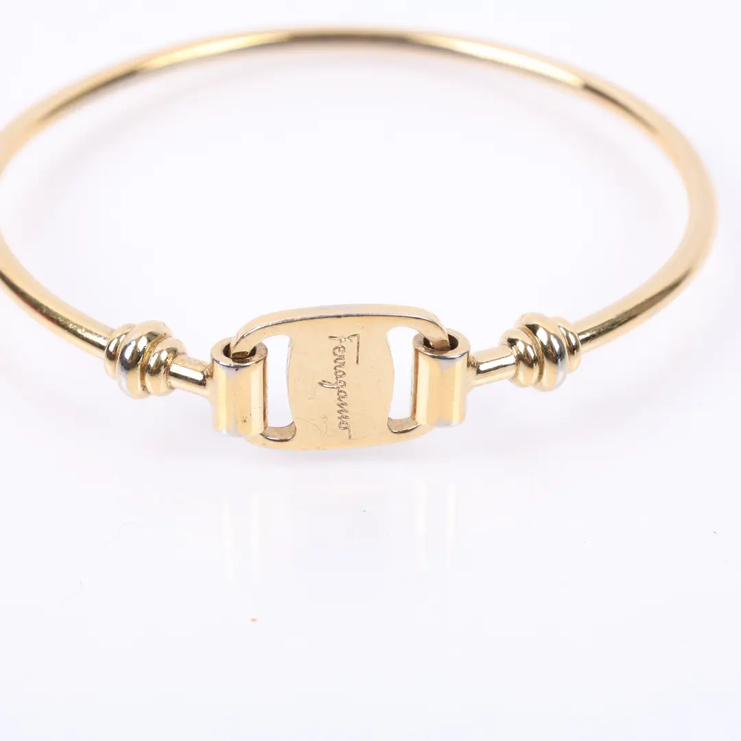 Salvatore Ferragamo Gancini Gold Metal Bangle Bracelet