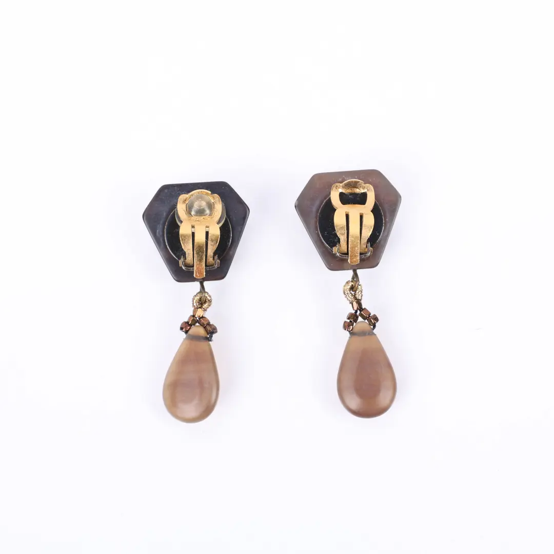 Chanel CC Logo Brown Resin Drop Clip-On Earring