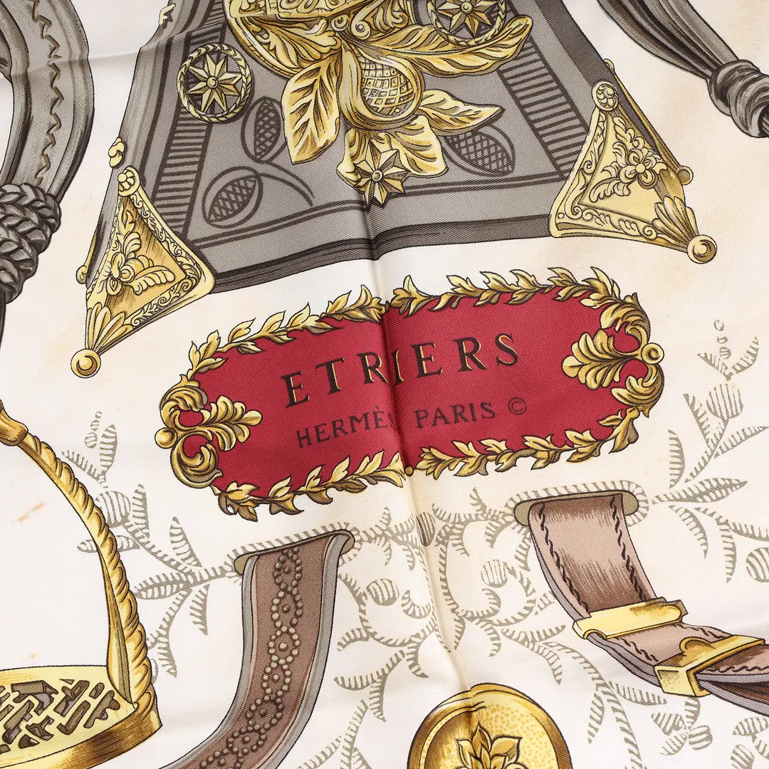 Hermes Etriers Red Gold Silk Scarf