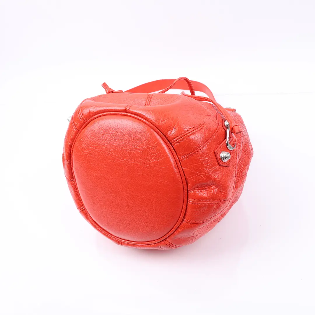 Balenciaga Classic Pompon Red Arena Leather Mini Bucket Bag
