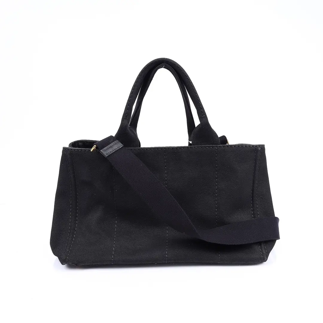 Prada Canapa Black Canvas Small Tote Bag