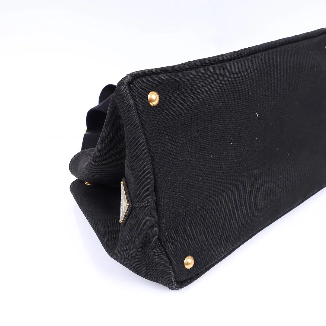 Prada Canapa Black Canvas Small Tote Bag