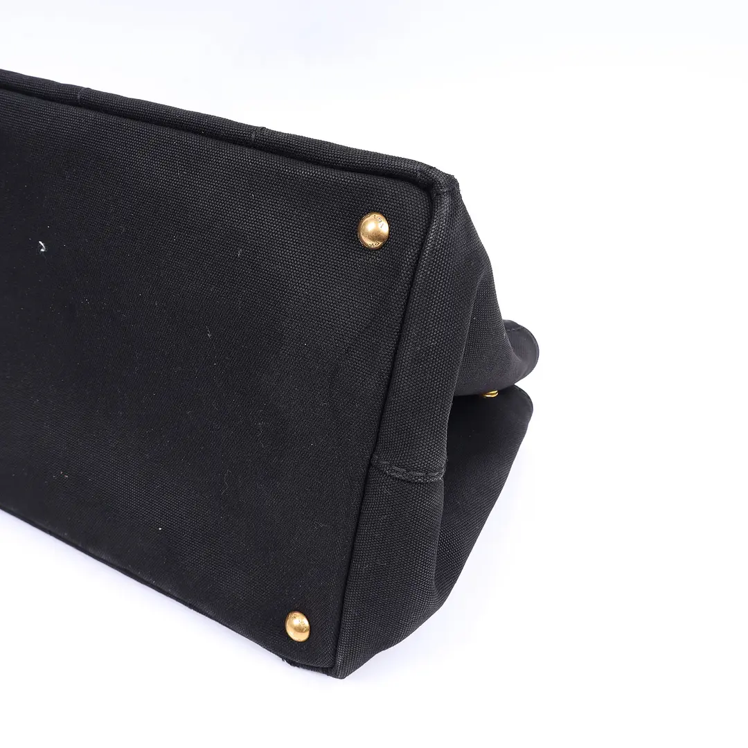 Prada Canapa Black Canvas Small Tote Bag