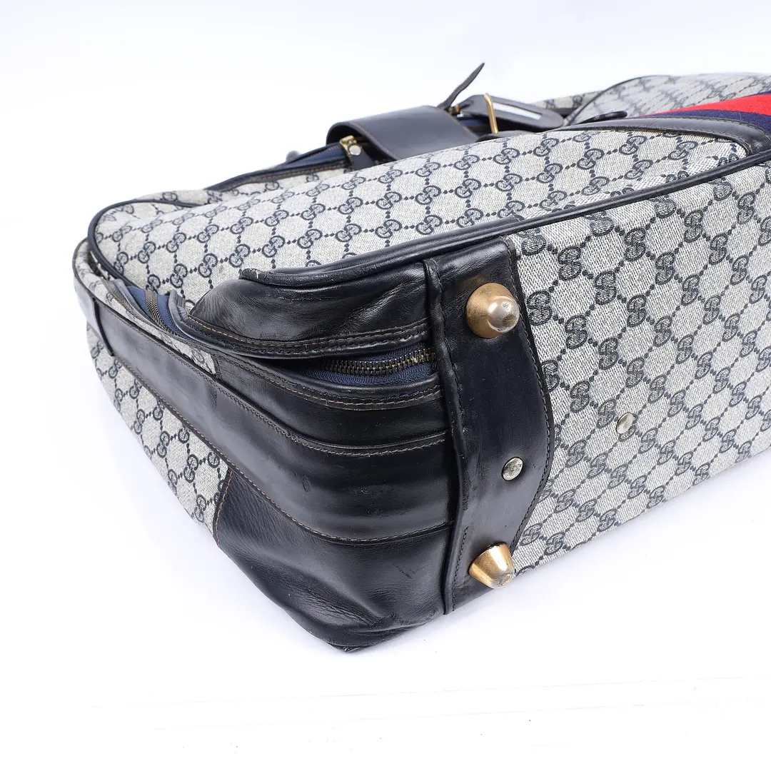 Gucci Vintage Web Blue GG Supreme Canvas Travel Bag