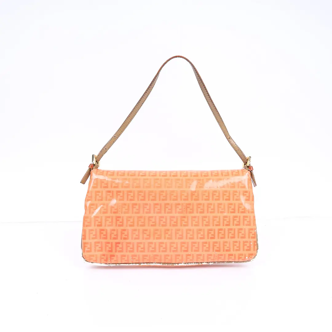 Fendi Zucchino Baguette Orange Coated Canvas Shoulder Bag