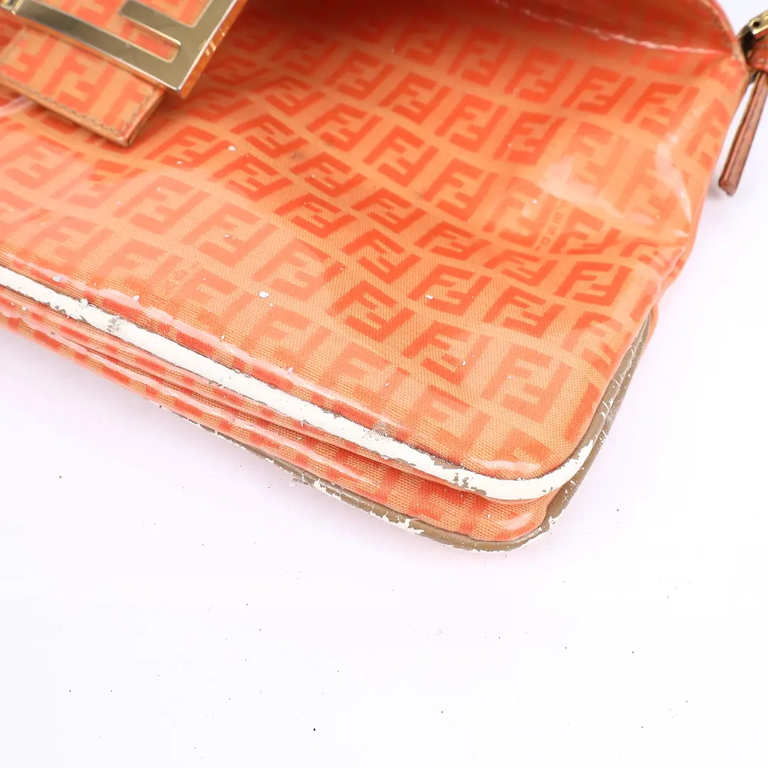 Fendi Zucchino Baguette Orange Coated Canvas Shoulder Bag