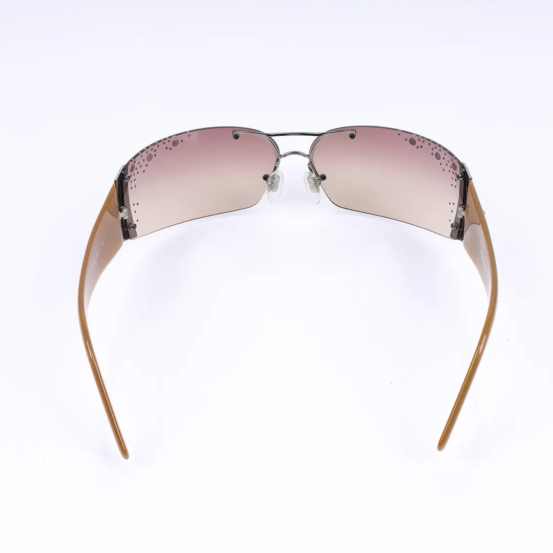 Salvatore Ferragamo 1107-B Brown Crystal Rimless Sunglasses
