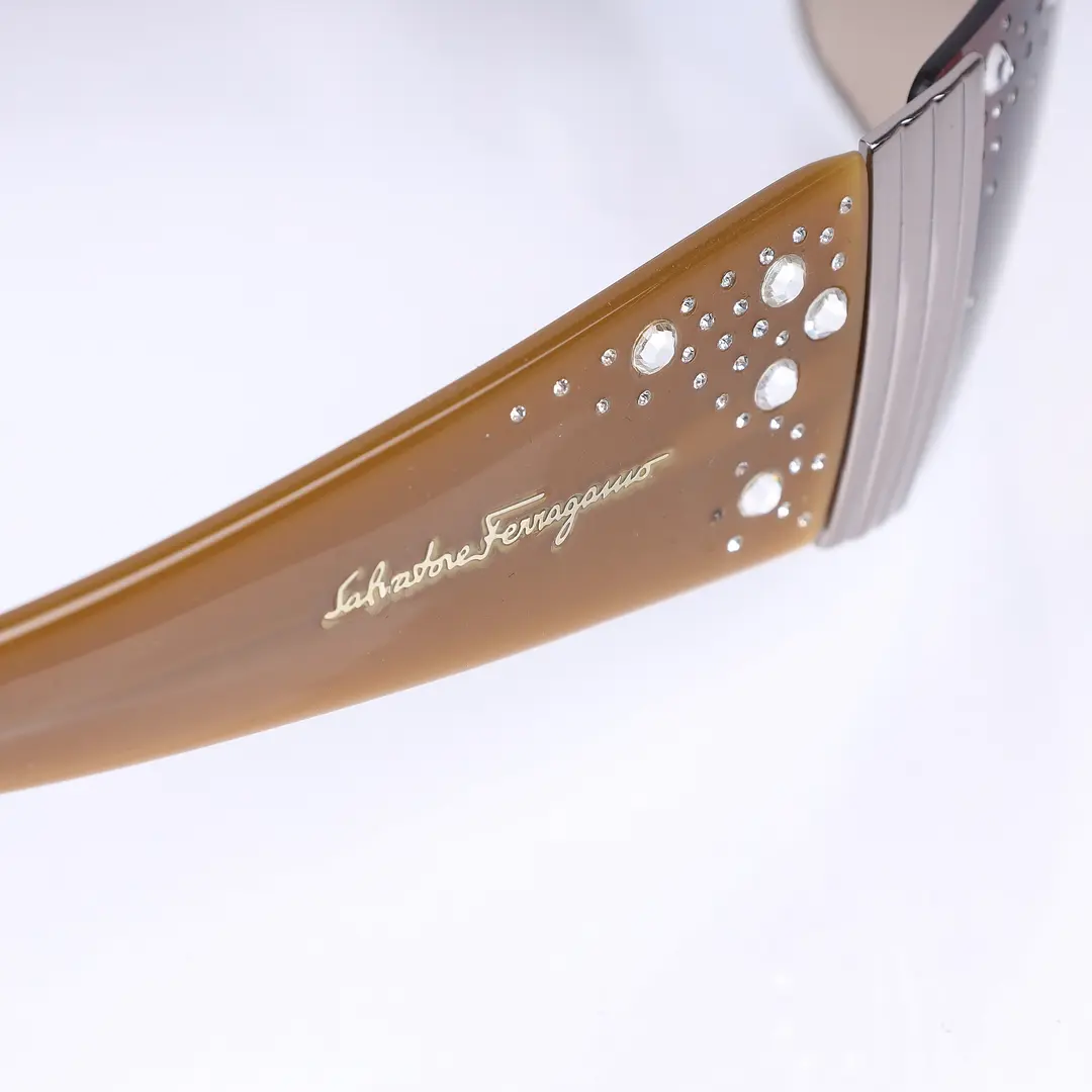 Salvatore Ferragamo 1107-B Brown Crystal Rimless Sunglasses