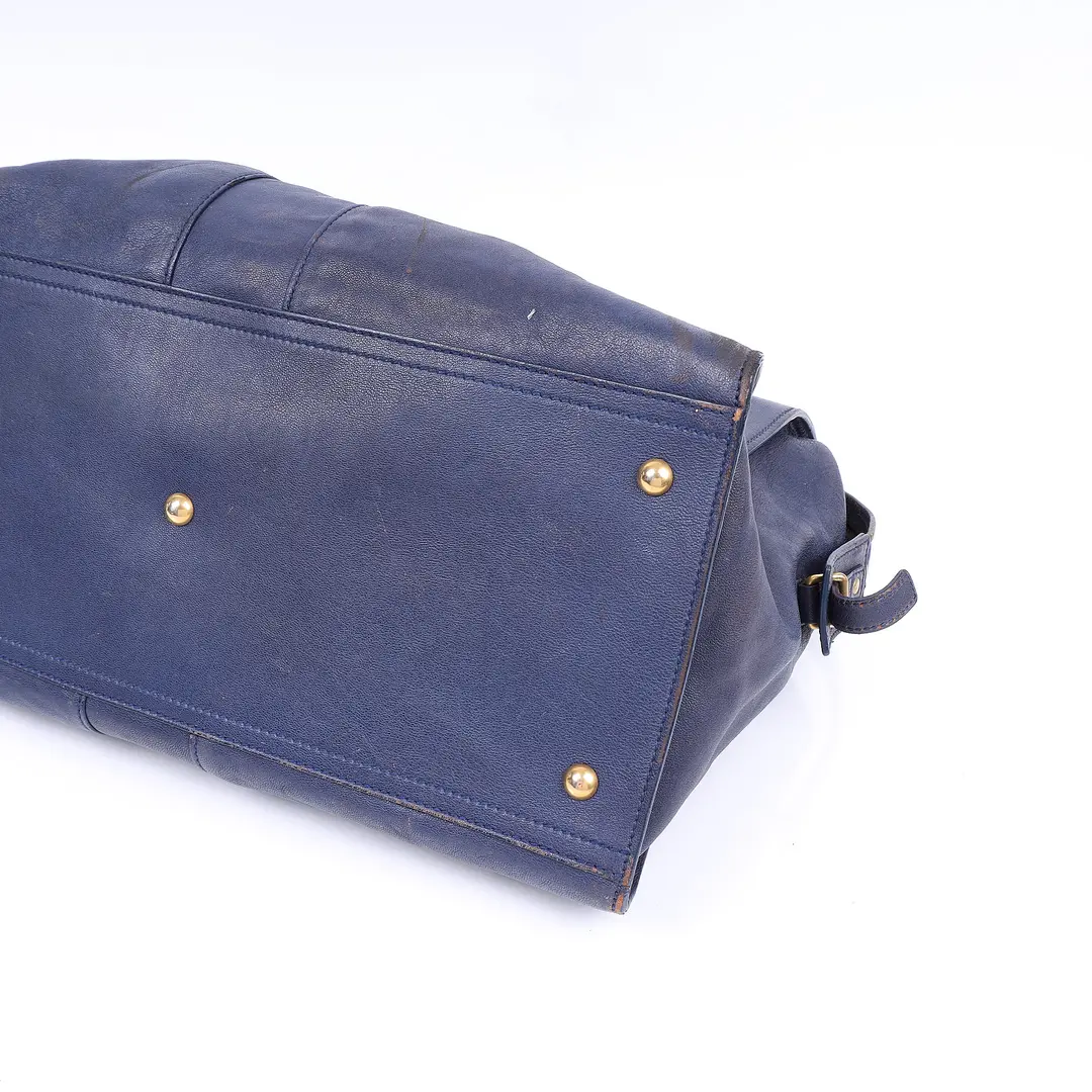Yves Saint Laurent Cabas Chyc Blue Leather Tote Bag