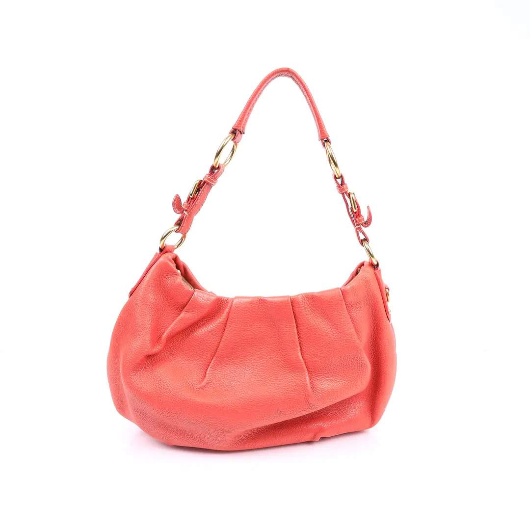 Prada Ruched Hobo Orange Vitello Daino Leather Shoulder Bag