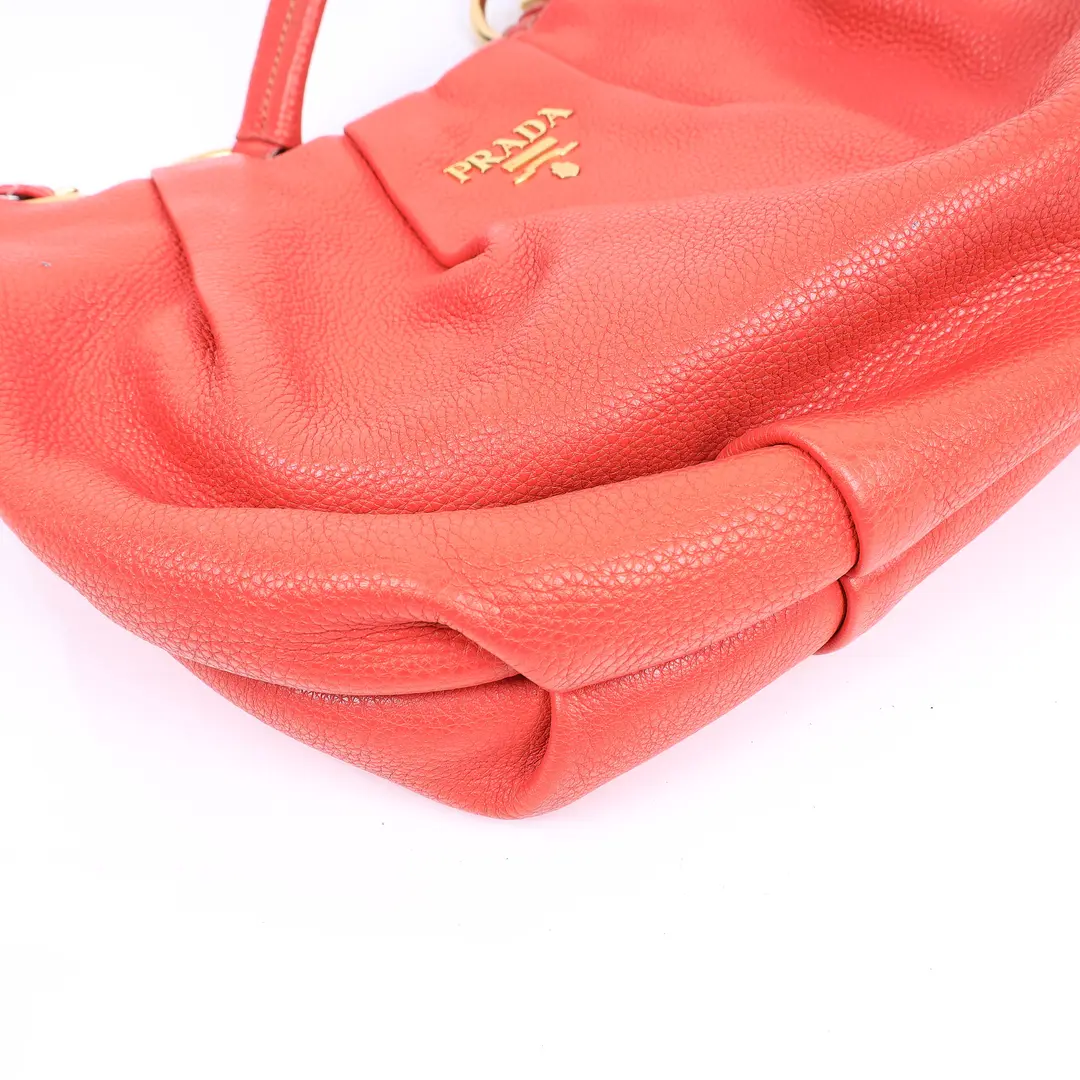 Prada Ruched Hobo Orange Vitello Daino Leather Shoulder Bag