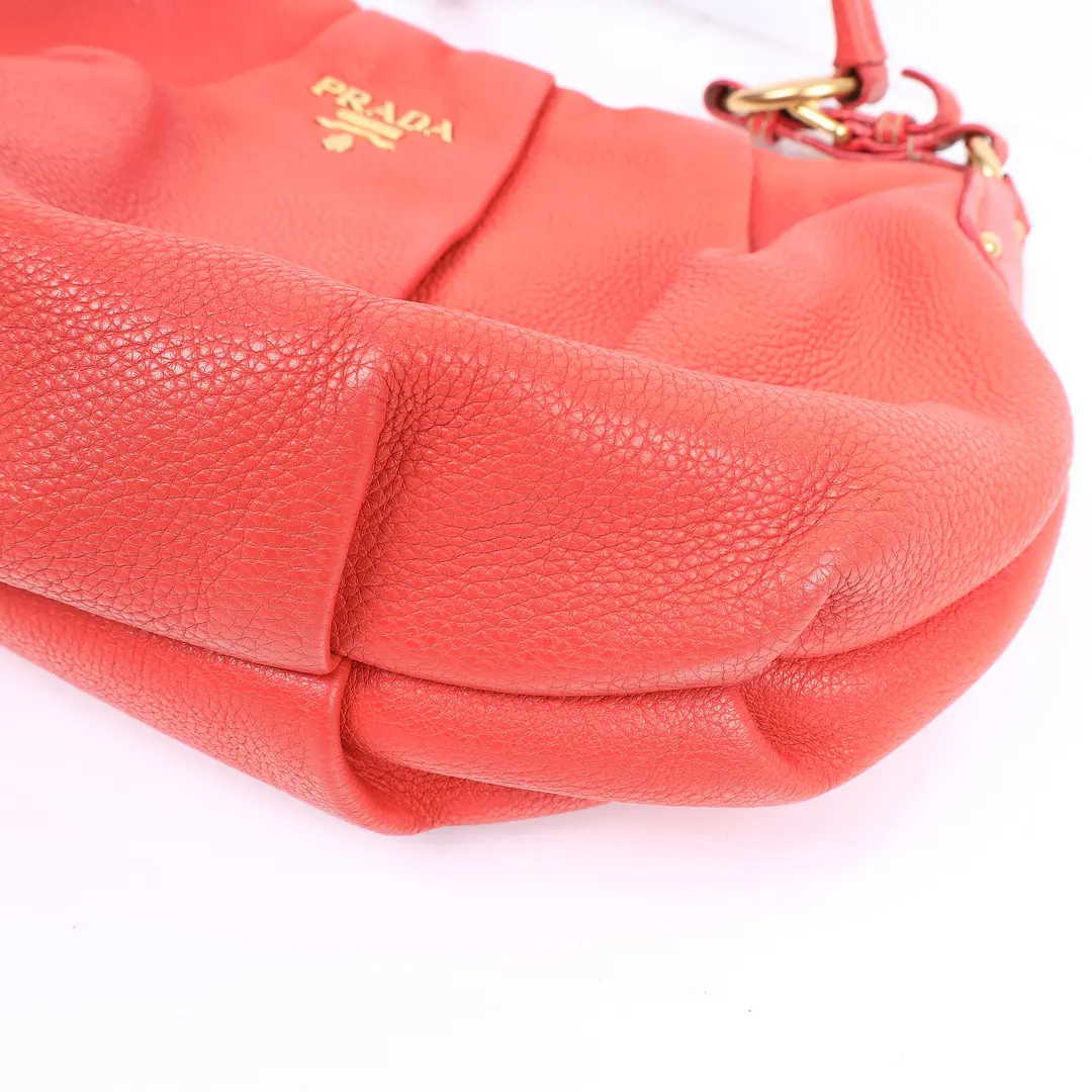 Prada Ruched Hobo Orange Vitello Daino Leather Shoulder Bag