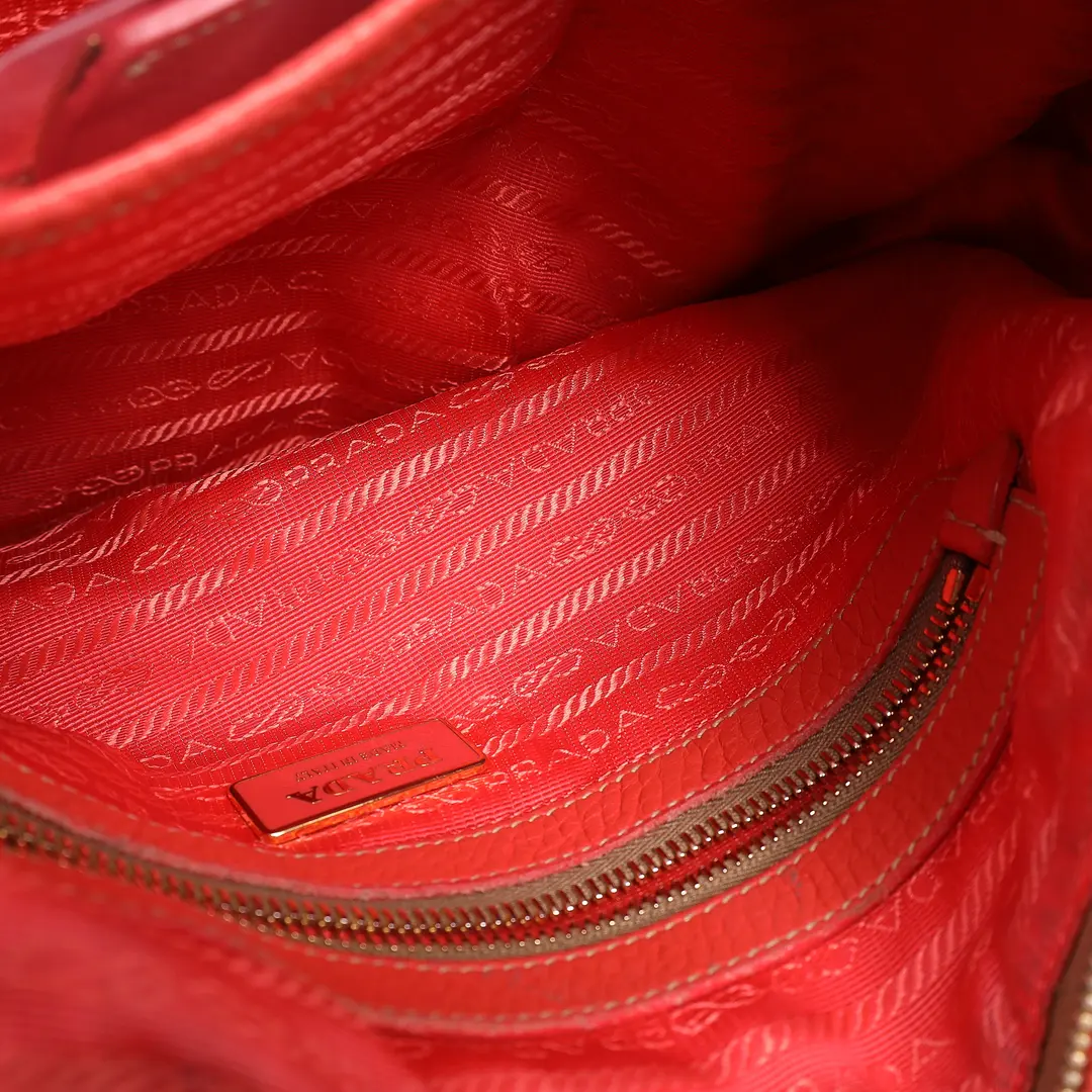 Prada Ruched Hobo Orange Vitello Daino Leather Shoulder Bag