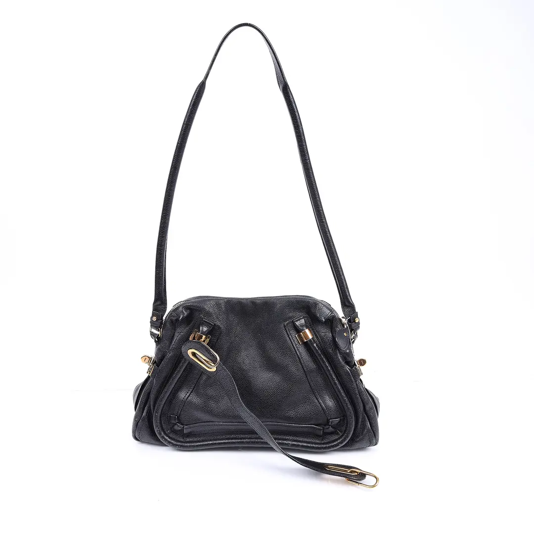 Chloe Paraty Black Pebbled Leather Shoulder Bag