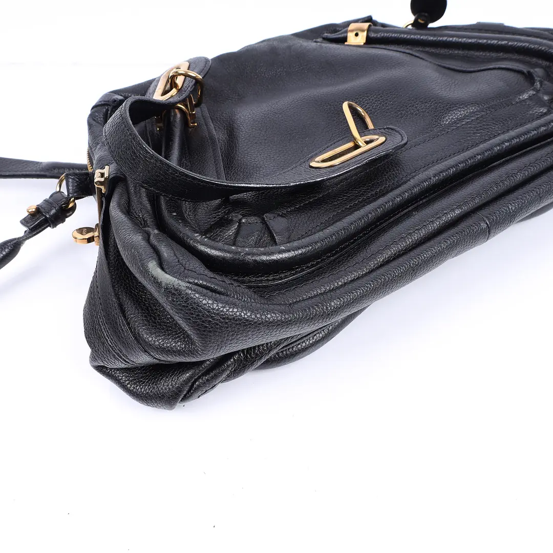Chloe Paraty Black Pebbled Leather Shoulder Bag