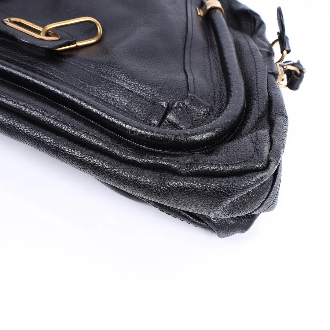 Chloe Paraty Black Pebbled Leather Shoulder Bag