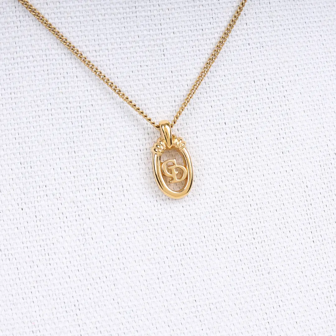 Christian Dior CD Logo Oval Gold Gold Plated Necklace