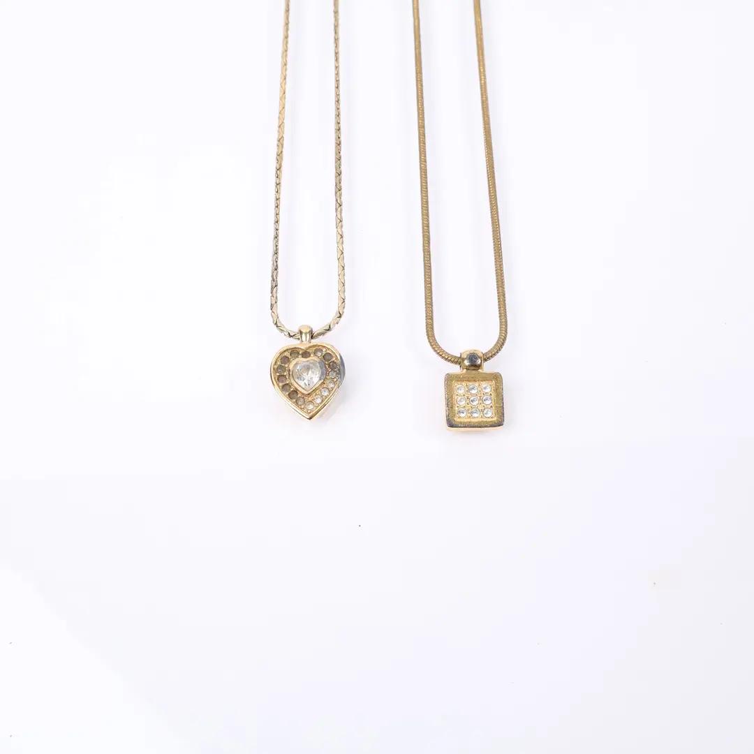 Christian Dior Vintage Oblique Ring and Necklace Gold Set