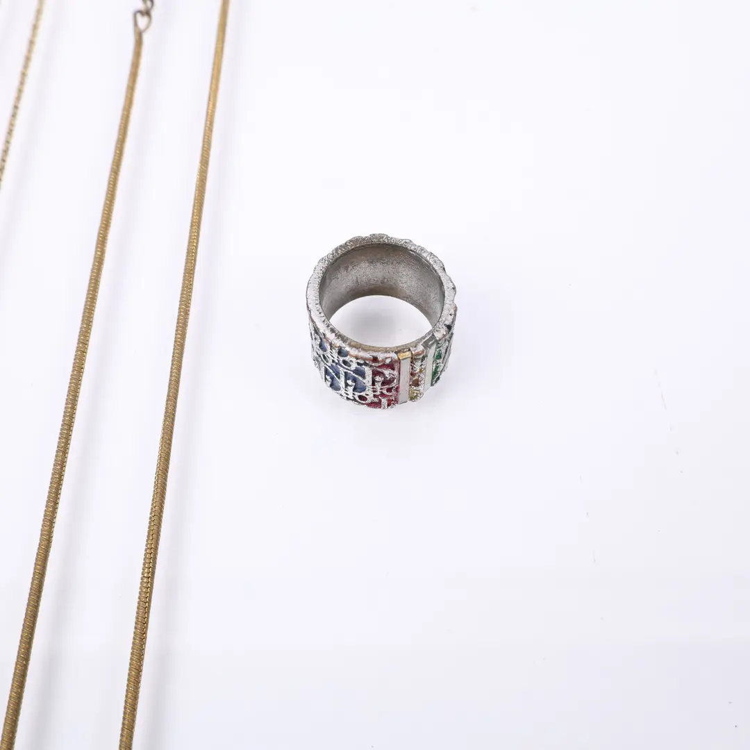 Christian Dior Vintage Oblique Ring and Necklace Gold Set