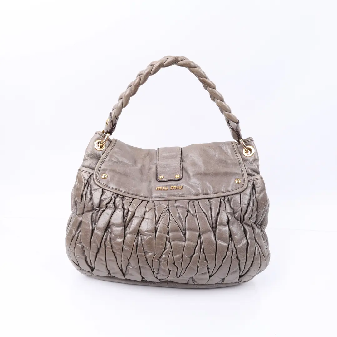 Miu Miu Cofer Gray Matelasse Leather Shoulder Bag