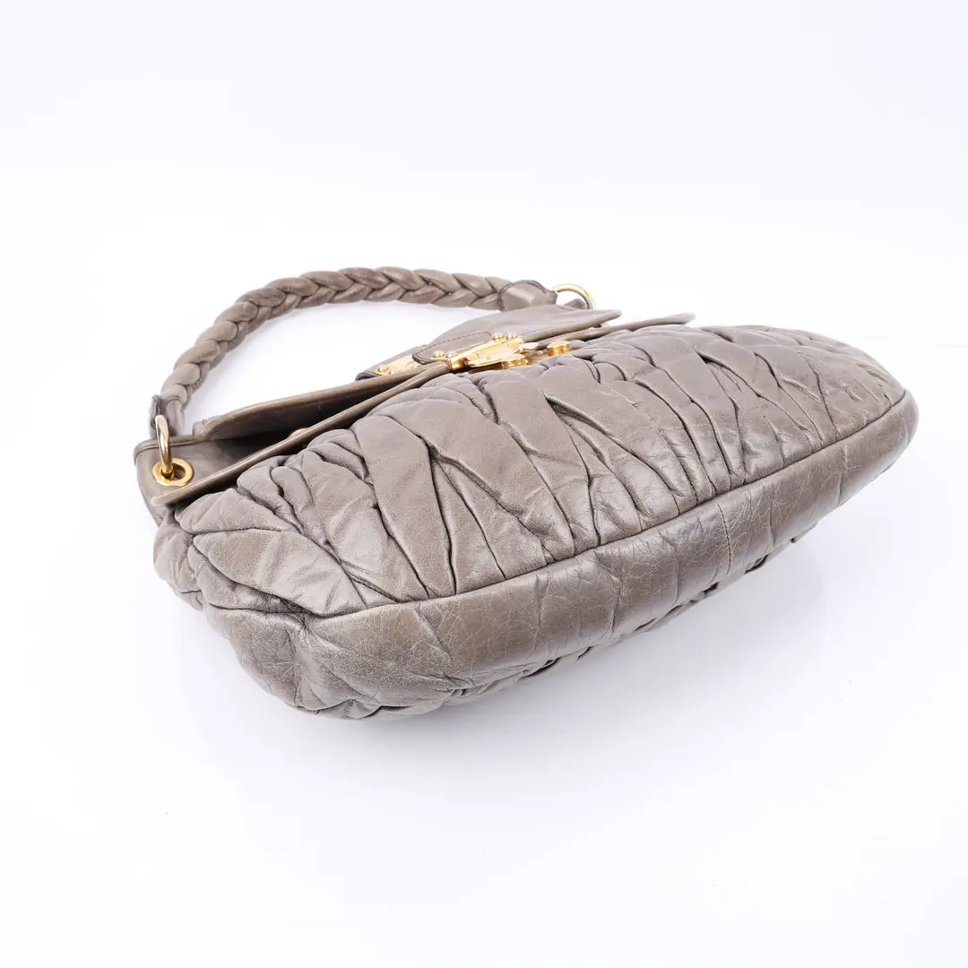 Miu Miu Cofer Gray Matelasse Leather Shoulder Bag